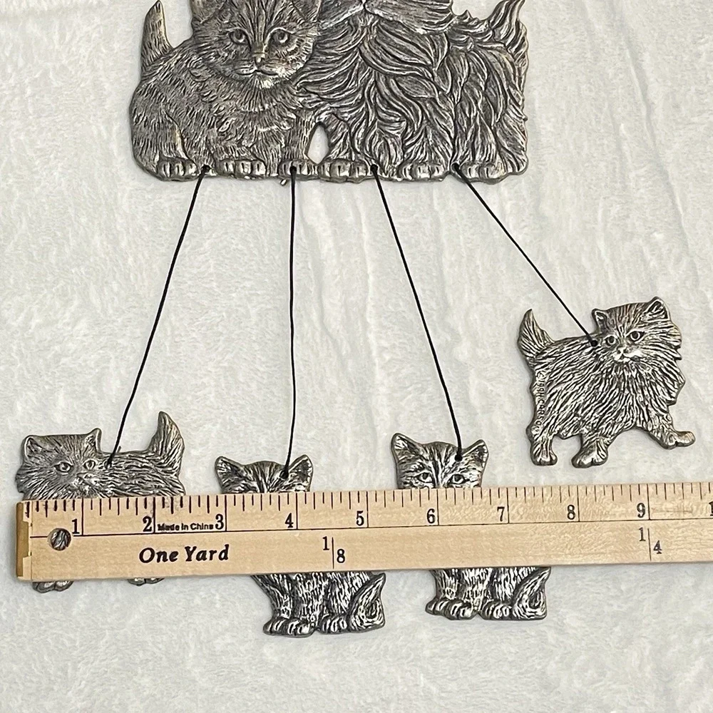 Cats Vintage 1994 Carson Pewter Metal Wind Chime kittens basket